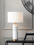Pacific white Carrara marble effect ceramic tall table lamp, imported from the UK