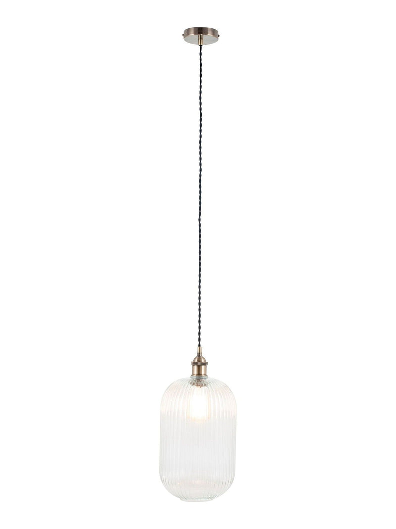 Pacific Clear Abigail ribbed glass pendant light, UK version