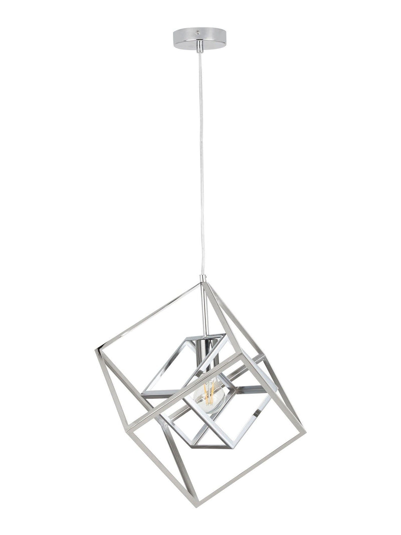 Pacific Silver Alessio shiny nickel cube pendant light, UK version