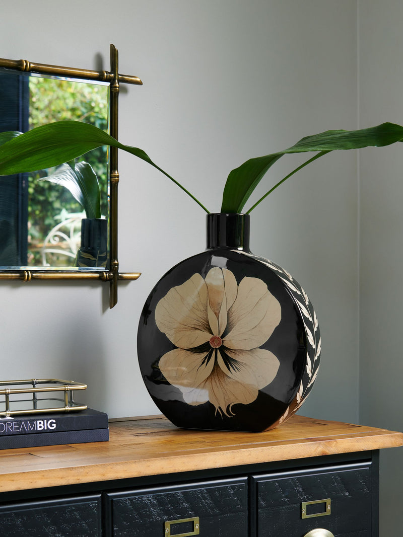 Rockett St George black floral large vase, imported from the UK