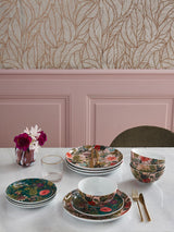 Next Clarke and Clarke Emerald Green & Blush Pink Passiflora Porcelain Dinner Set 12 Piece Set- Buy online at McGrocer