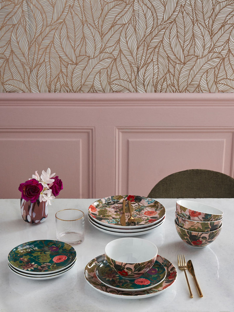 Clarke & Clarke Passiflora porcelain dinner set, 12 pieces - British product