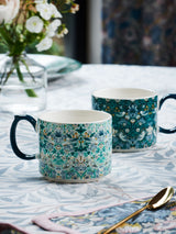 Next Clarke and Clarke Strawberry Thief Teal Blue Stacking Mugs Set of 2- Buy online at McGrocer