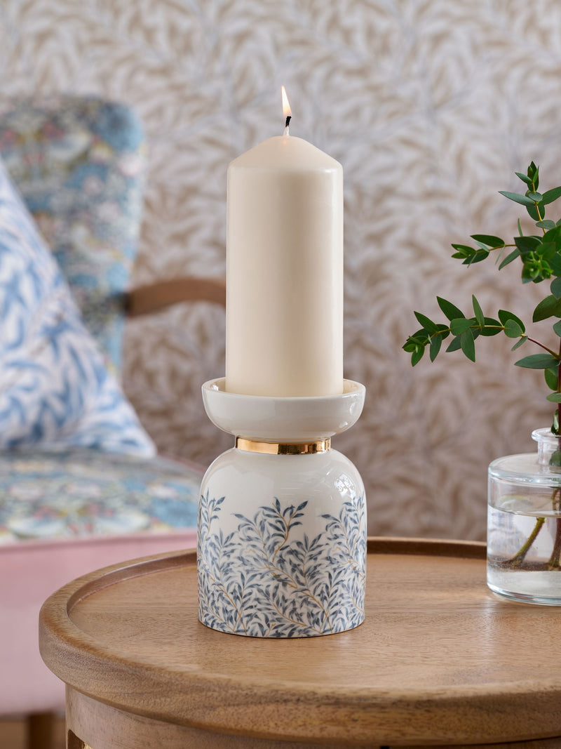 William Morris Cream Leaf Candle Holder Stoneware 14cm (British brand)