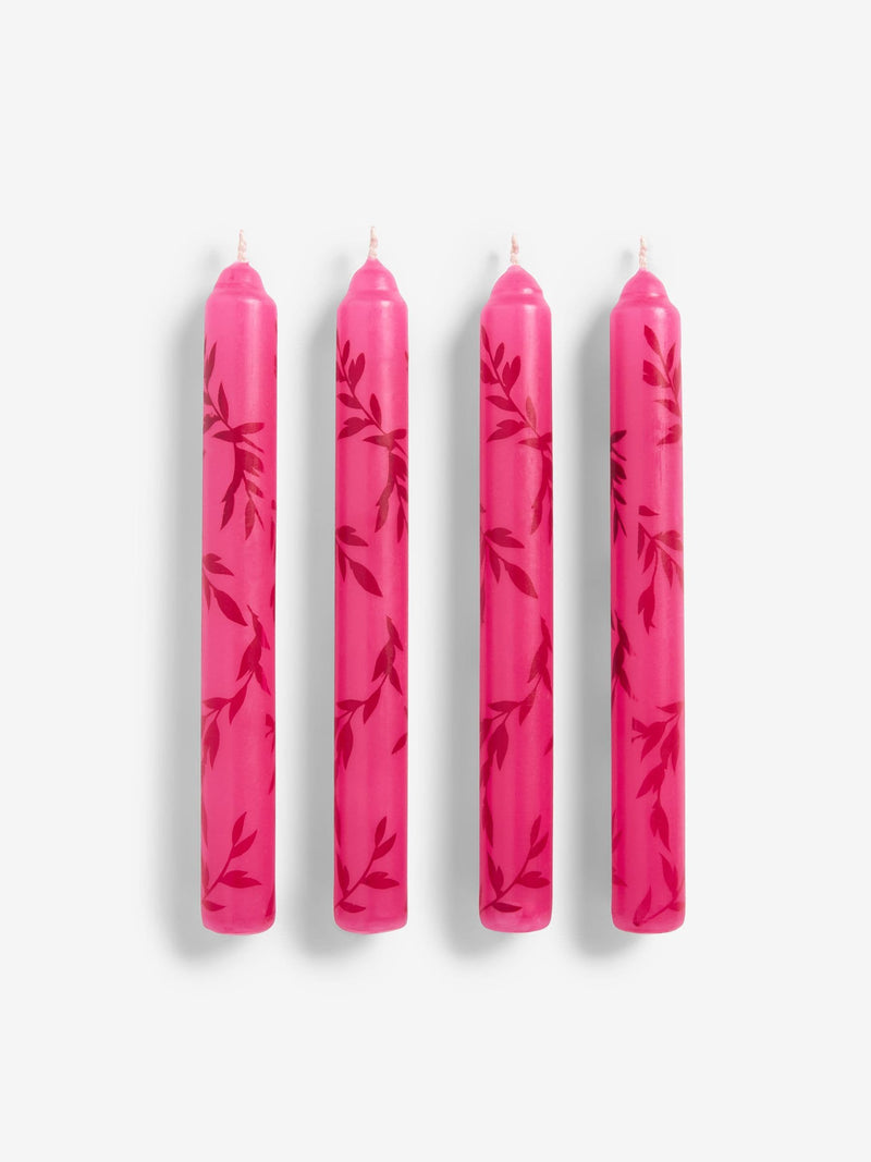 Rockett St George pink leaf dinner candles 4-count, imported from the UK
