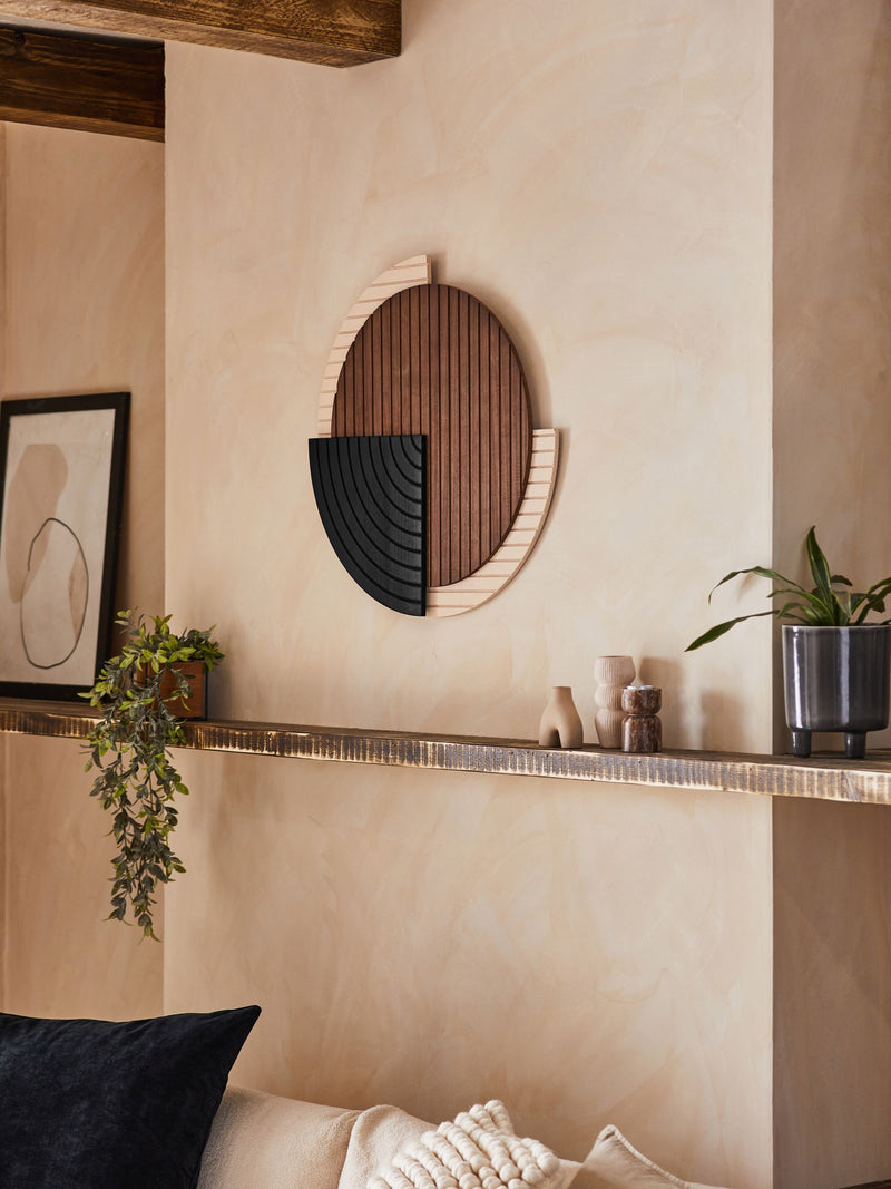 Brown and black Bronx wood circular wall art 61cm - British product