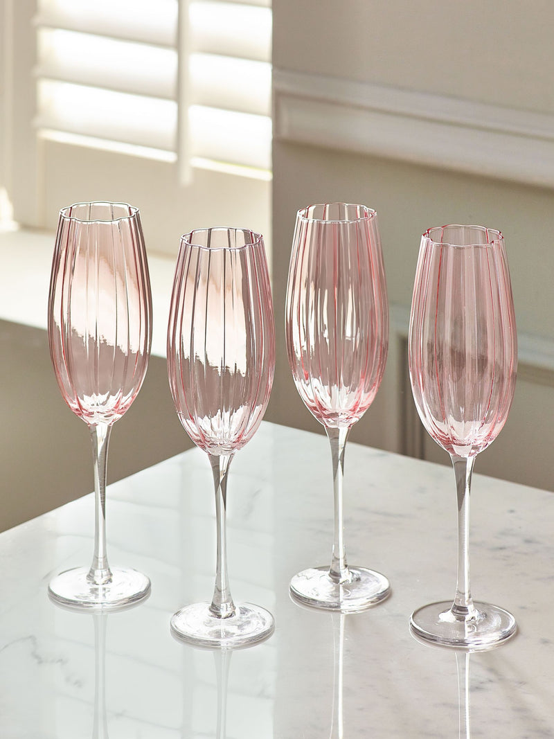 Set of 4 Pink Ottilie Champagne Flute Glasses