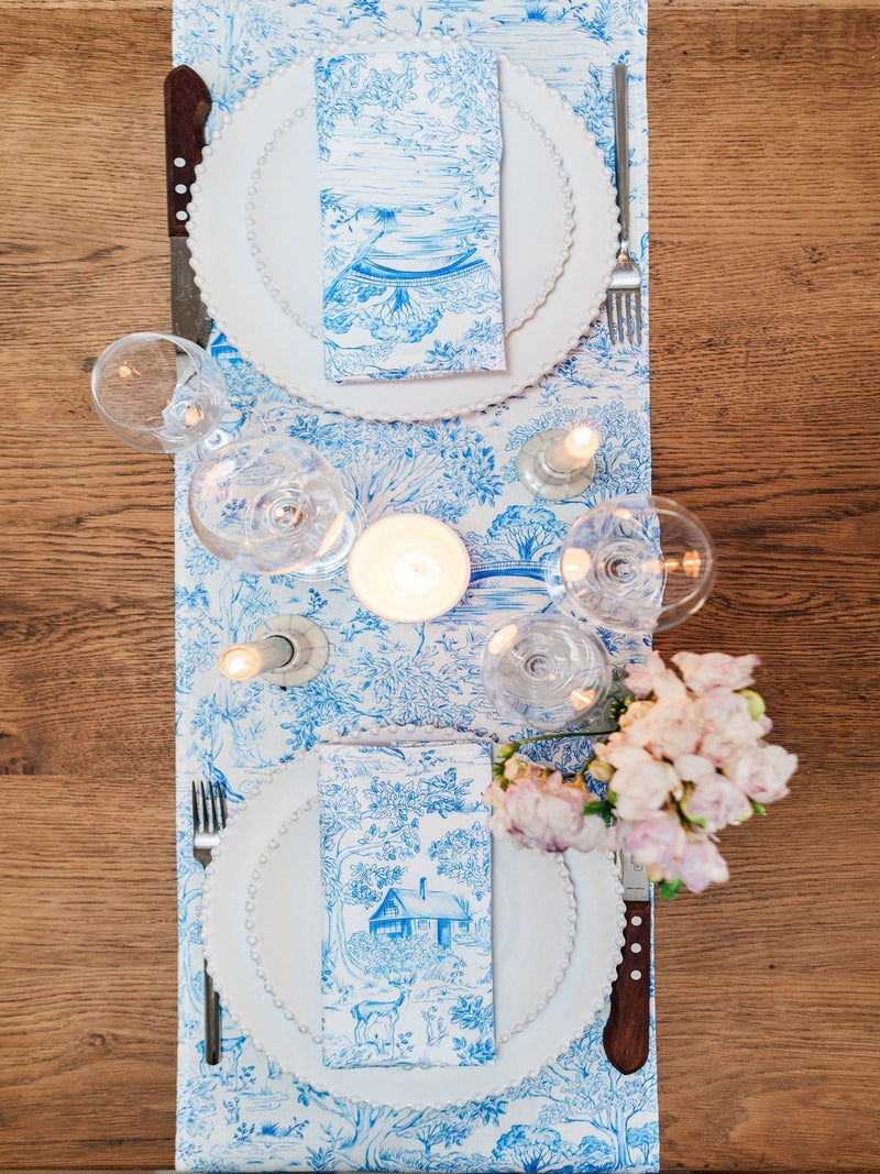 Avalon Home Blue Toile du Jouy table runner 32x230cm, UK version