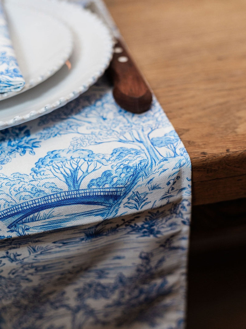 Avalon Home Blue Toile du Jouy table runner 32x230cm, UK version