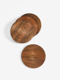 Set of 4 Natural Bronx etched wooden coasters, 10cm round (British brand)