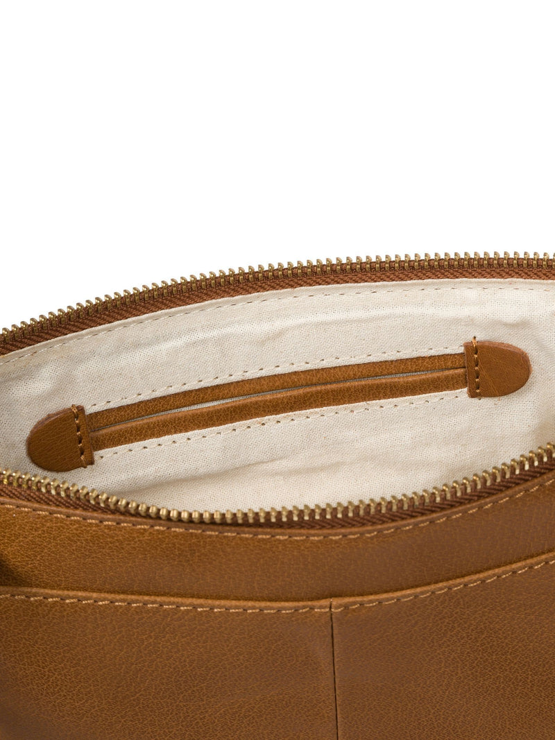 Conkca London dark tan Minnow leather cross-body clutch bag, UK version