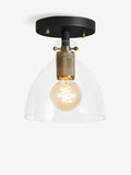 Black flush fitting ceiling light with brushed brass accents, 25.5cm height - British product