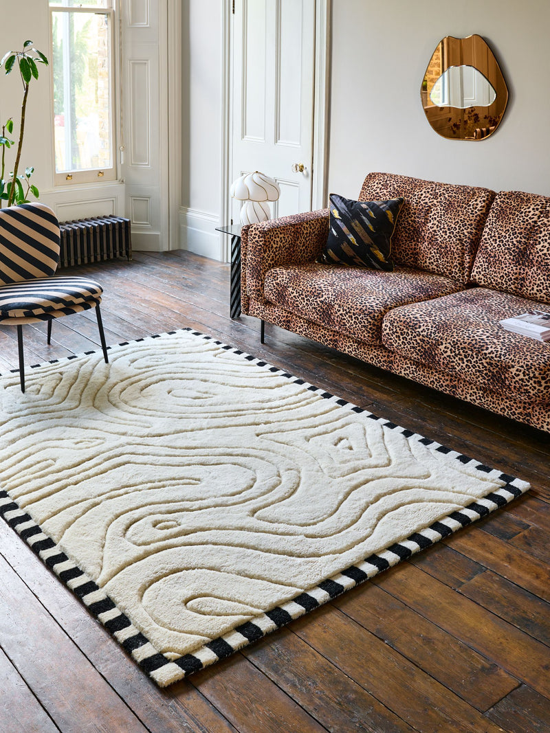 Rockett St George cream retro curve wool tufted rug, UK version