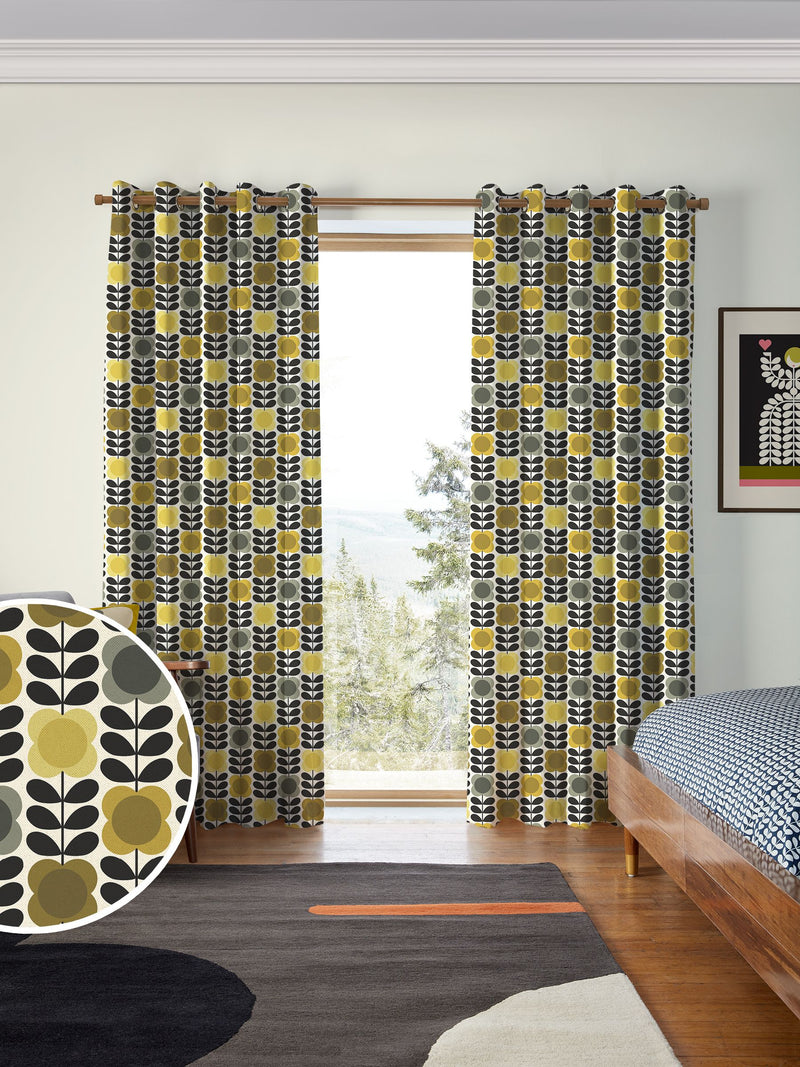 Orla Kiely Spot Flower curtains yellow grey made to measure, UK version