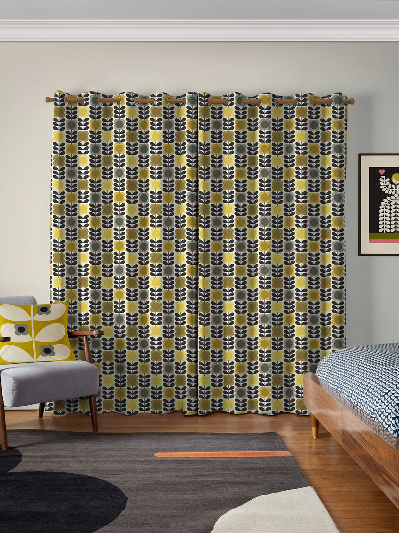 Orla Kiely Spot Flower curtains yellow grey made to measure, UK version