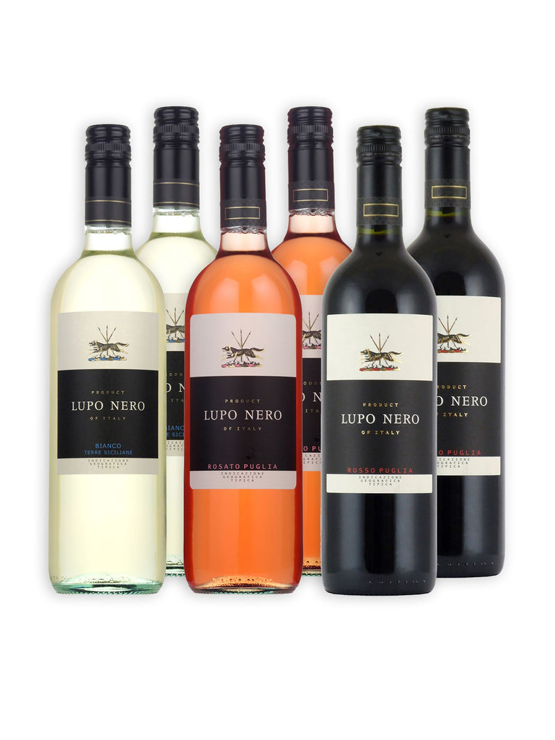 Angelo Rocca Lupo Nero mixed wine case 6x750ml, UK version