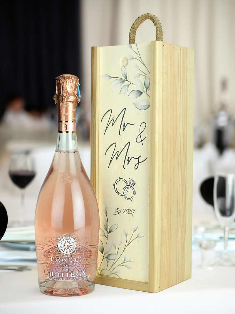 Le Bon Vin Mr & Mrs Prosecco Rosé Wooden Boxed Wine Gift