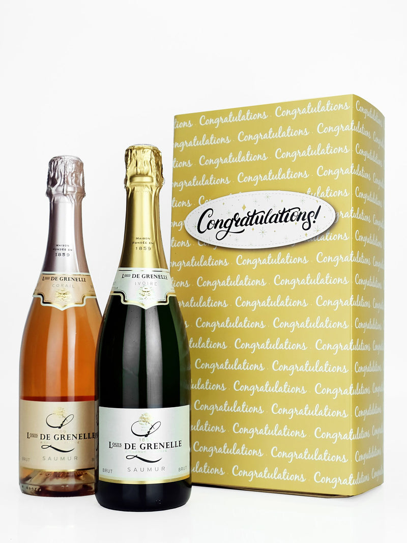 Le Bon Vin Congratulations sparkling Saumur wine gift set 2x 750ml, UK version