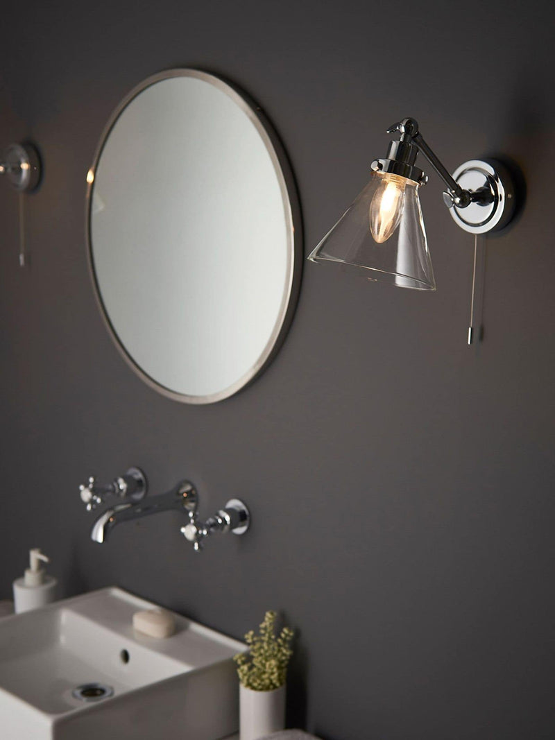 Gallery Home chrome wall light with clear glass shade - British product