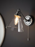 Gallery Home chrome wall light with clear glass shade - British product