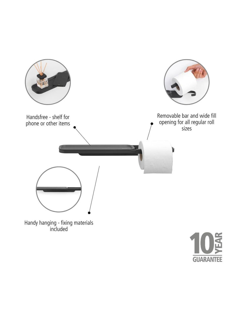 Brabantia grey toilet roll holder with shelf - British product