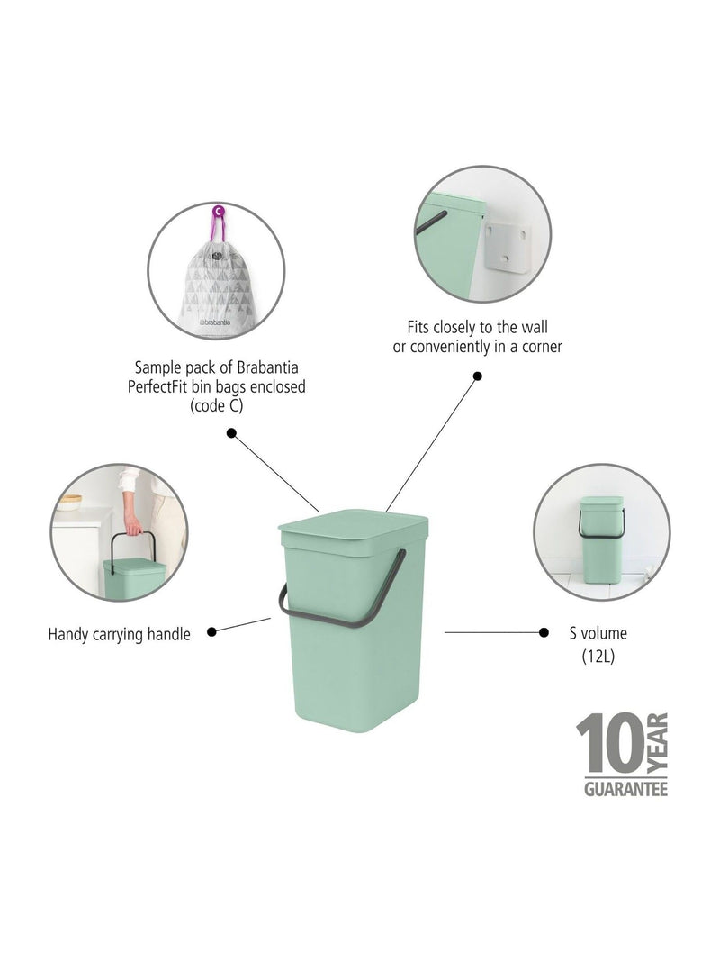 Brabantia Green Sort & Go 12L recycling bin - British product
