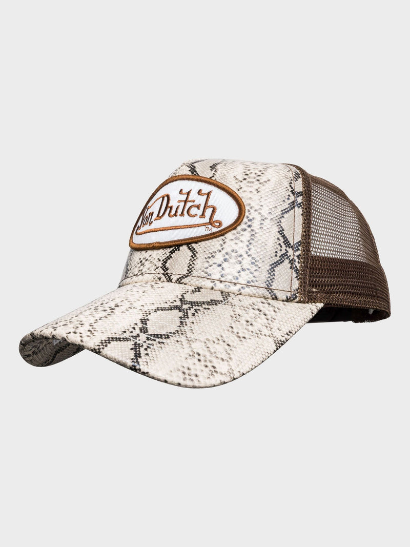 Von Dutch animal logo trucker hat with snake print, UK version