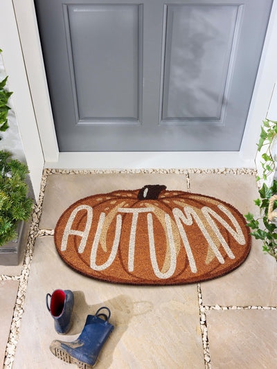 Next My Mat Orange Autumn Pumpkin Coir Doormat 45x75cm- Buy online at McGrocer