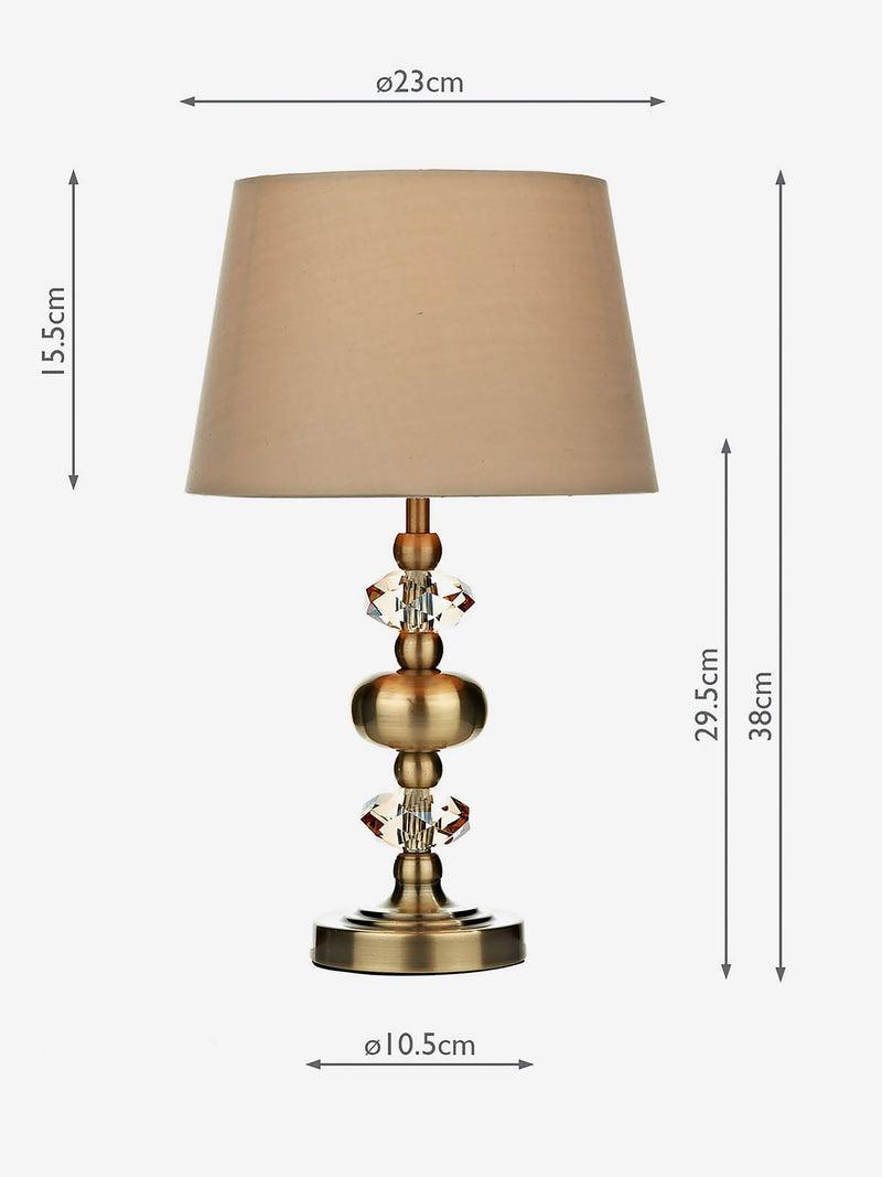 Dar Lighting Edith touch table lamp antique brass taupe shade (British brand)