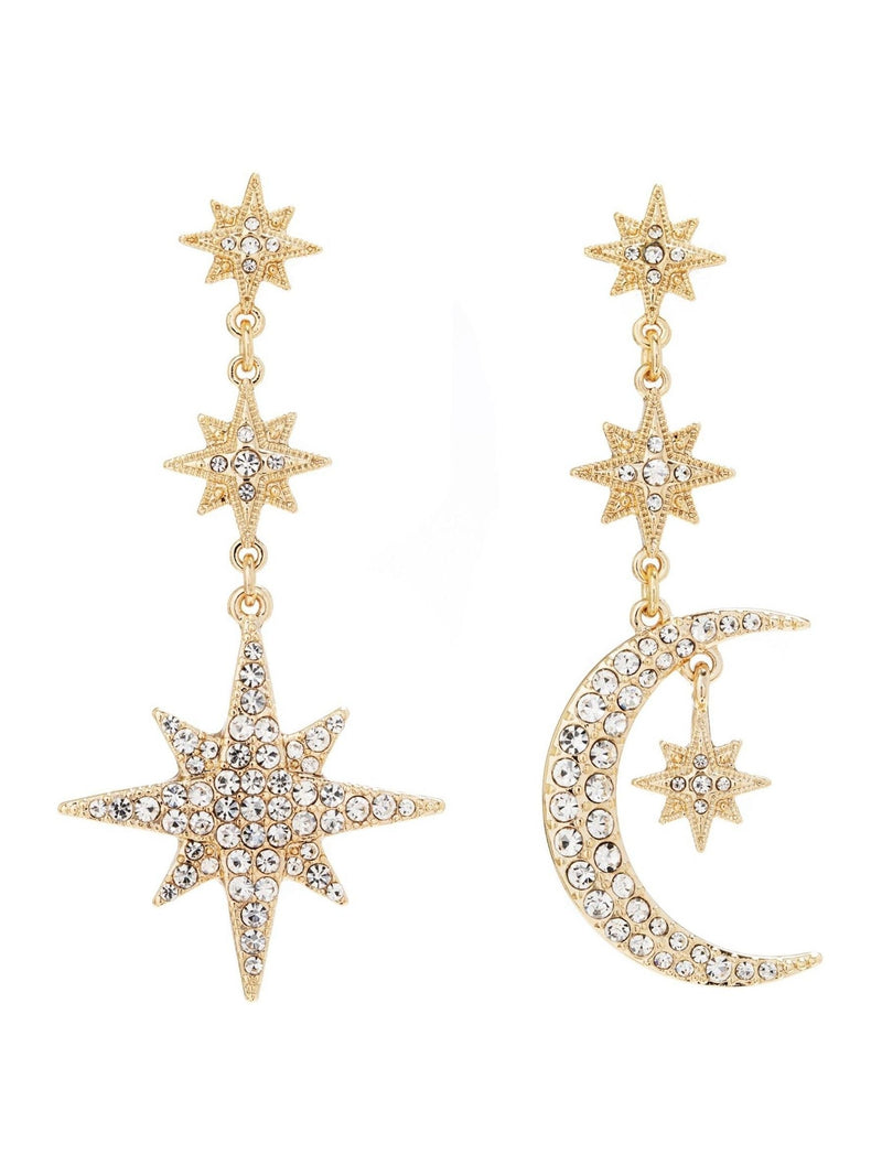 Mood gold tone stars and moon drop earrings, imported from the UK