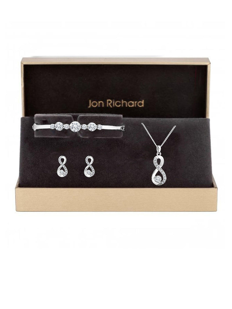 Jon Richard crystal infinity jewellery set silver tone, UK version