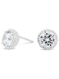 Sterling Silver Cubic Zirconia Pave Surround Stud Earrings