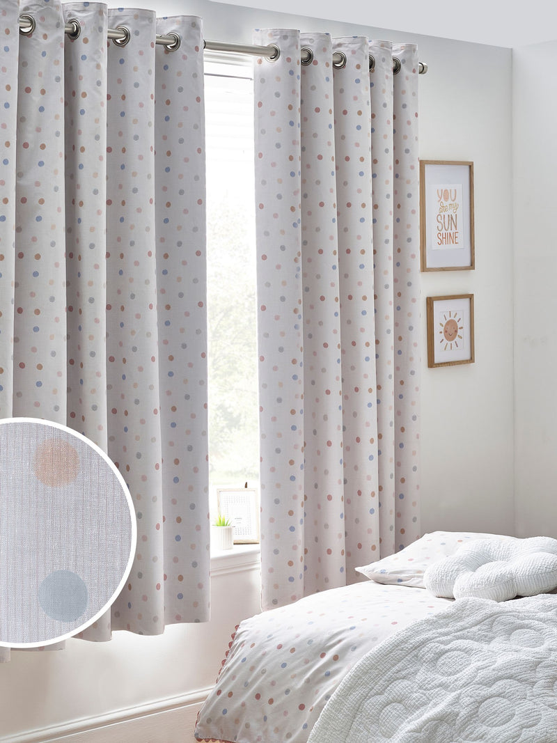 Pink Scandi Spot eyelet blackout curtains (British brand)