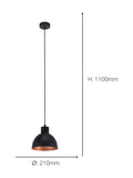 Eglo Truro pendant light black steel shade with copper inner finish (British brand)