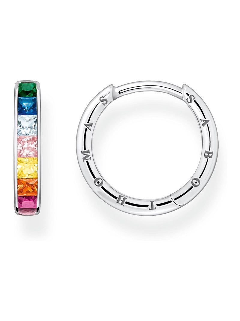 Thomas Sabo silver rainbow sparkle hinged hoops with 925 sterling and multicolor stones (British brand)