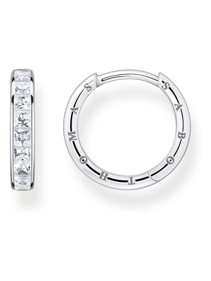 Thomas Sabo White Sparkling Heritage Silver Tone Hoop Earrings (British brand)