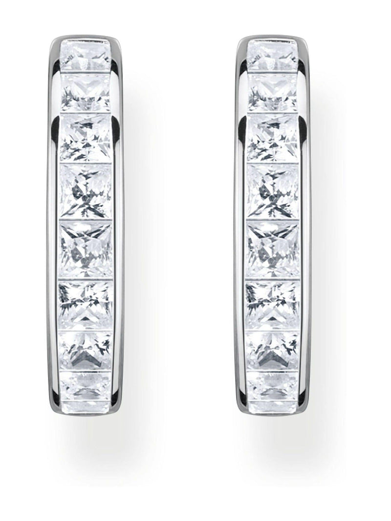 Thomas Sabo White Sparkling Heritage Silver Tone Hoop Earrings (British brand)