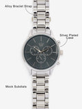 Silver tone watch with mock sub-dials and diamante, imported from the UK