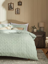 Green Sage Textured Embossed Square Pattern Duvet Cover and Pillowcase Set