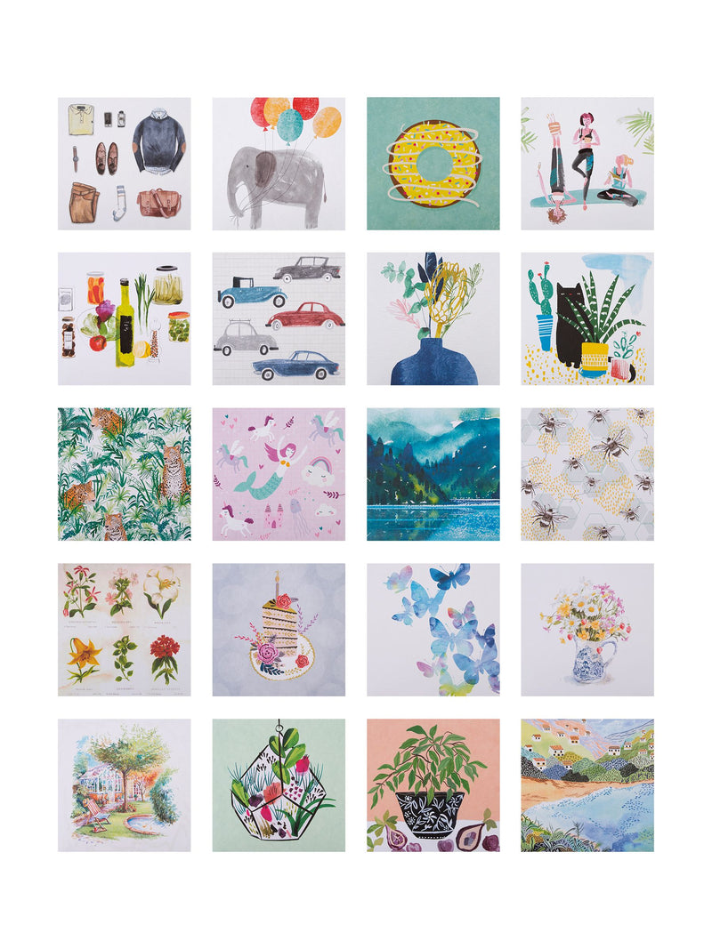 Hallmark blue illustrated blank greeting cards 20 pack, UK version