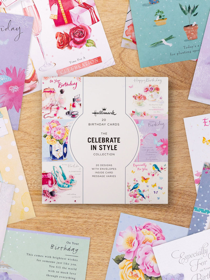 Hallmark pink floral birthday cards 20 pack, UK version