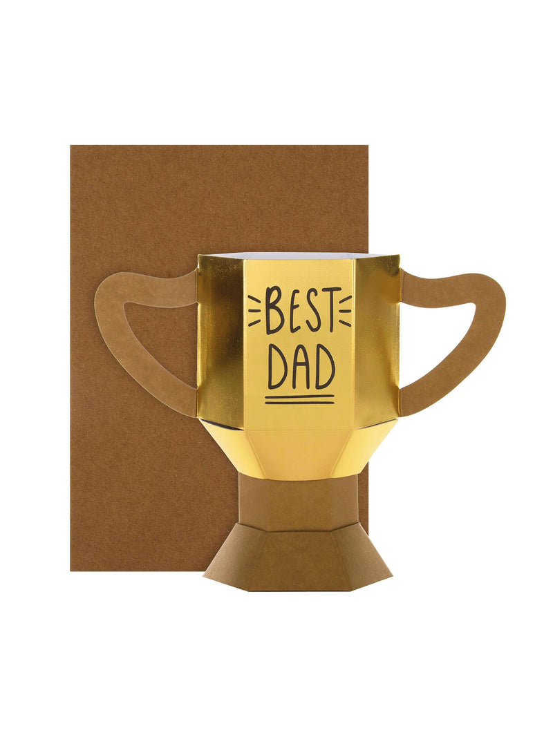 Hallmark gold birthday card with 3D Best Dad trophy, UK version