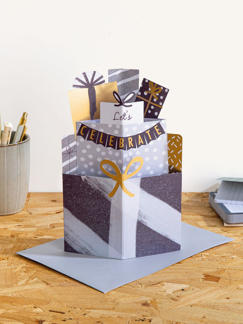 Hallmark Silver Let's Celebrate 3D pop-up card 22.8x15.9cm, UK version