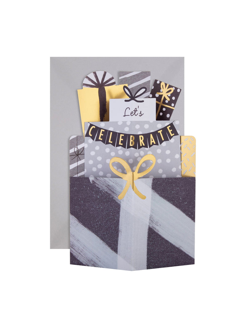 Hallmark Silver Let's Celebrate 3D pop-up card 22.8x15.9cm, UK version