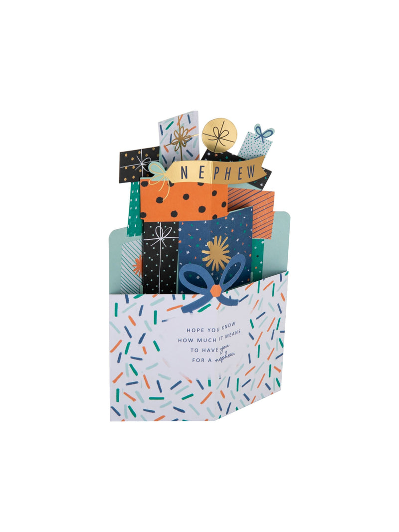 Hallmark birthday card for nephew 3D presents design, UK version