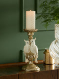 Gold cockatoo pillar candle holder 31.5cm height 14.5cm diameter, UK version