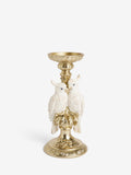 Gold cockatoo pillar candle holder 31.5cm height 14.5cm diameter, UK version