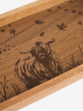 Wood engraved Hamish tray with Highland cow design (British brand)