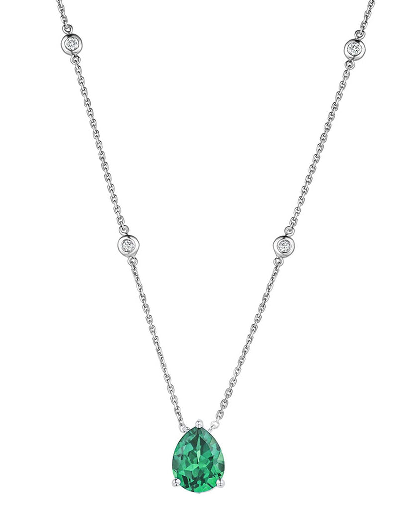 The Diamond Store green 3.5ct lab diamond and emerald pear cut necklace (British brand)