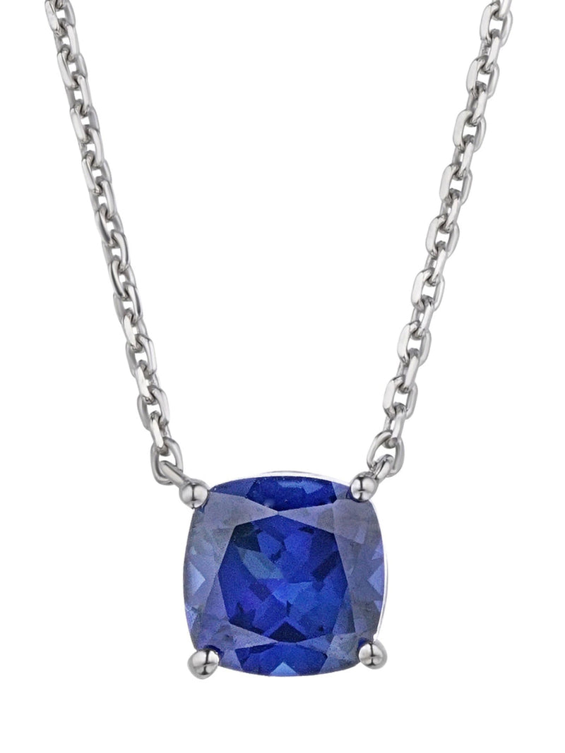 Lab Sapphire and Diamond Cushion Cut Necklace with Sterling Silver Chain